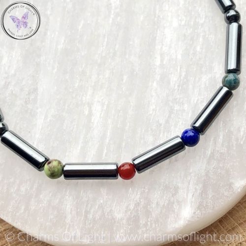 Mens Birthstone Bracelet with Hematite Tubes